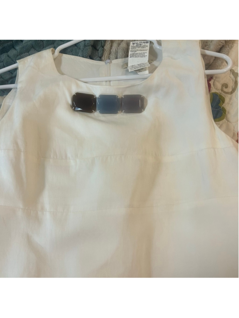 Max Mara Linen Cotton Dress Womens 8 Colorblock Shift Embellished Jewel Neck - Picture 8 of 9